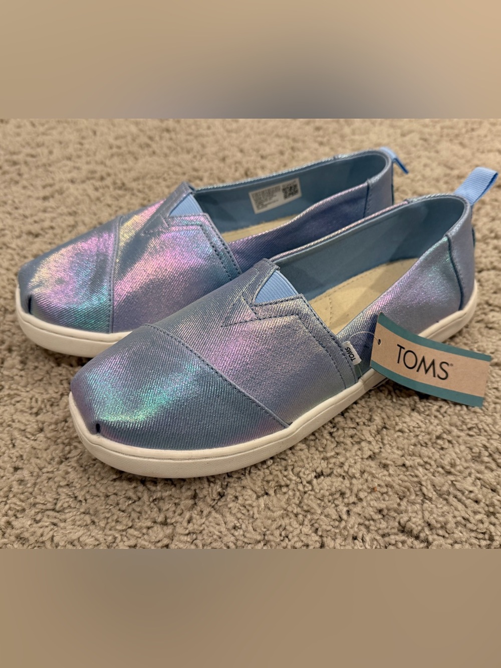 TOMS Iridescent Slip-On Shoes in Blue and Purple Shimmer